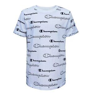 CHAMPION Little Boys Shadow Script Tee All Over Script Print Blue Size 6